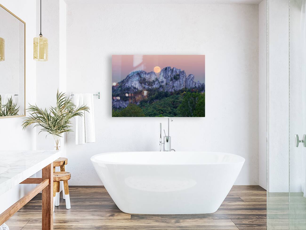 Supermoon over Seneca Rocks in West Virginia Reproduction