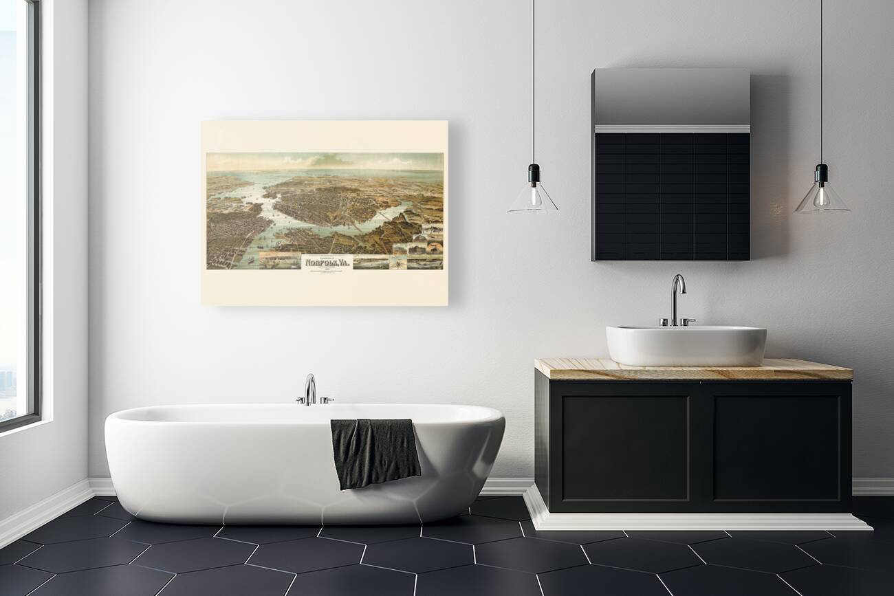 Restored birds eye panorama of Norfolk VA in 1892  Reproduction