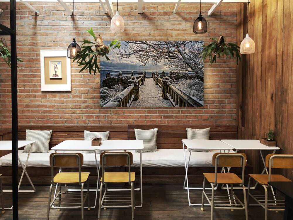 Coopers Rock overlook on snow-covered pathway in WV Reproduction