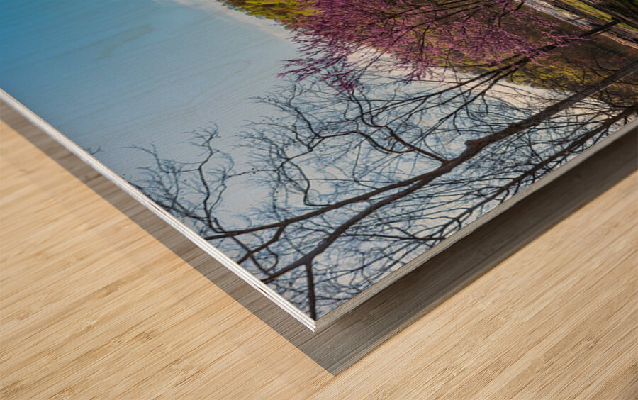 Panorama of Valley Falls WV on a spring morning with bench Wood print