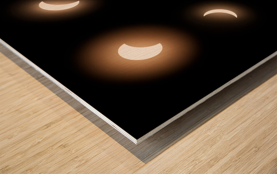 Composite of the stages of 2024 solar eclipse Wood print