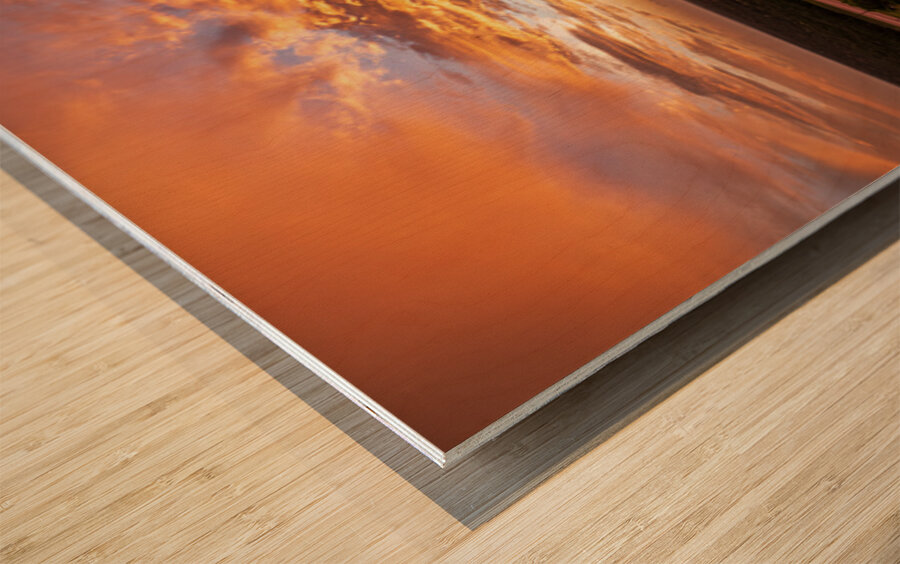 Dramatic sunset seen from drone over Georgetown Texas residentia Wood print