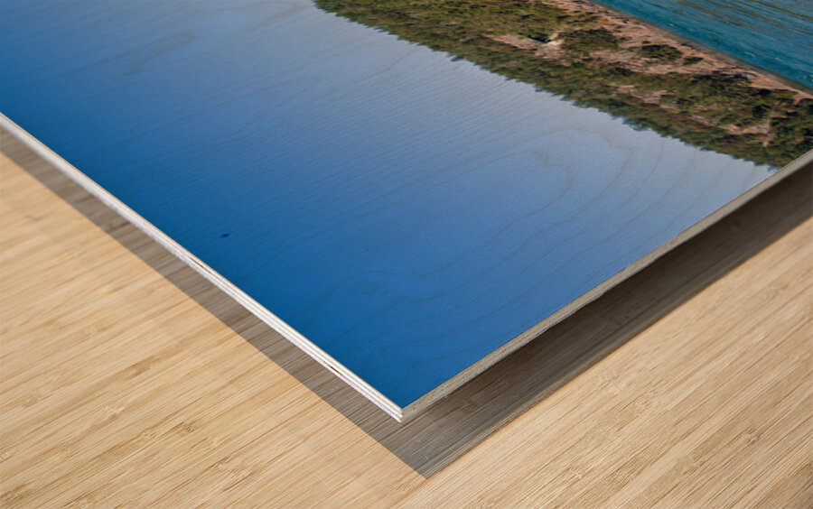 Turbulent water of Deception Pass under historic cantilevered br Wood print