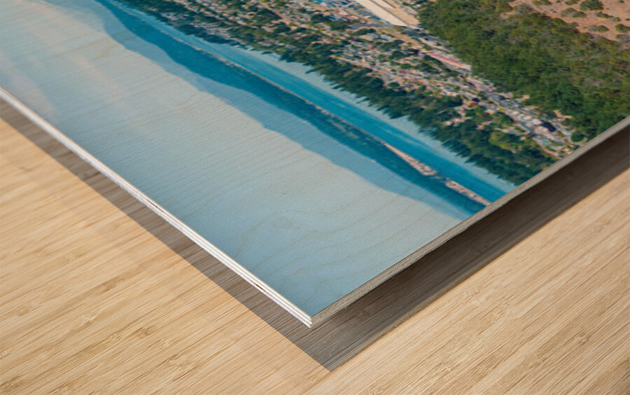 Aerial overview of Anacortes on Fidalgo Island in Washington State Wood print