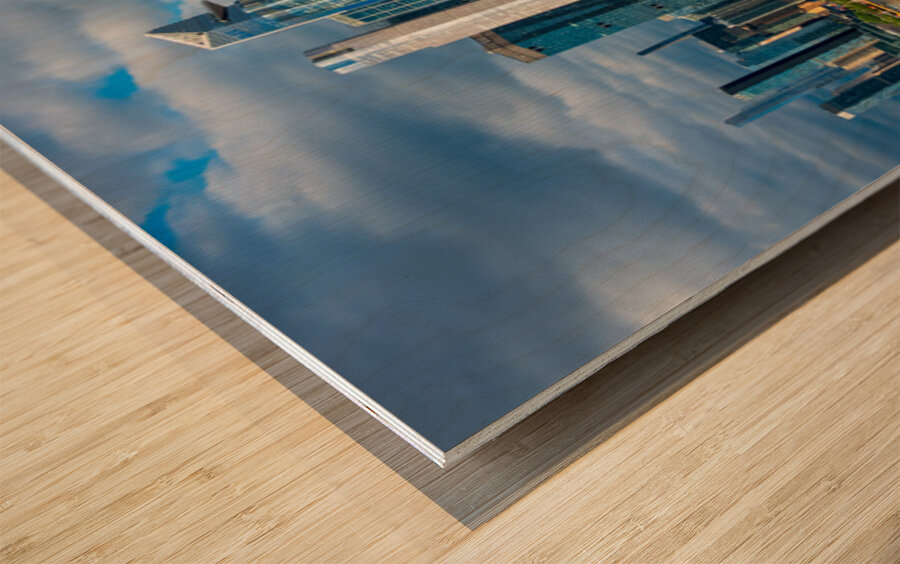 Tall office and apartment buidlings of Hudson Yards along the wa Wood print