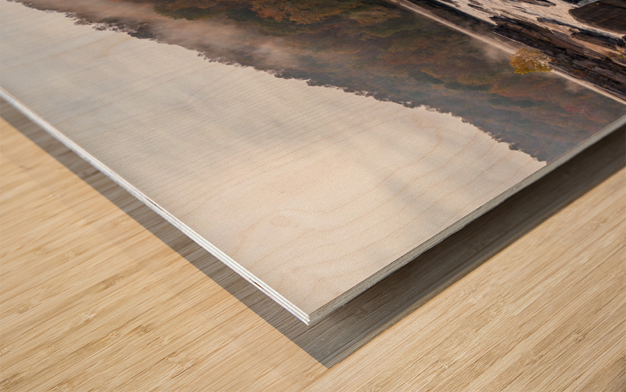 Cascades of the Valley Falls on a misty fall day Wood print