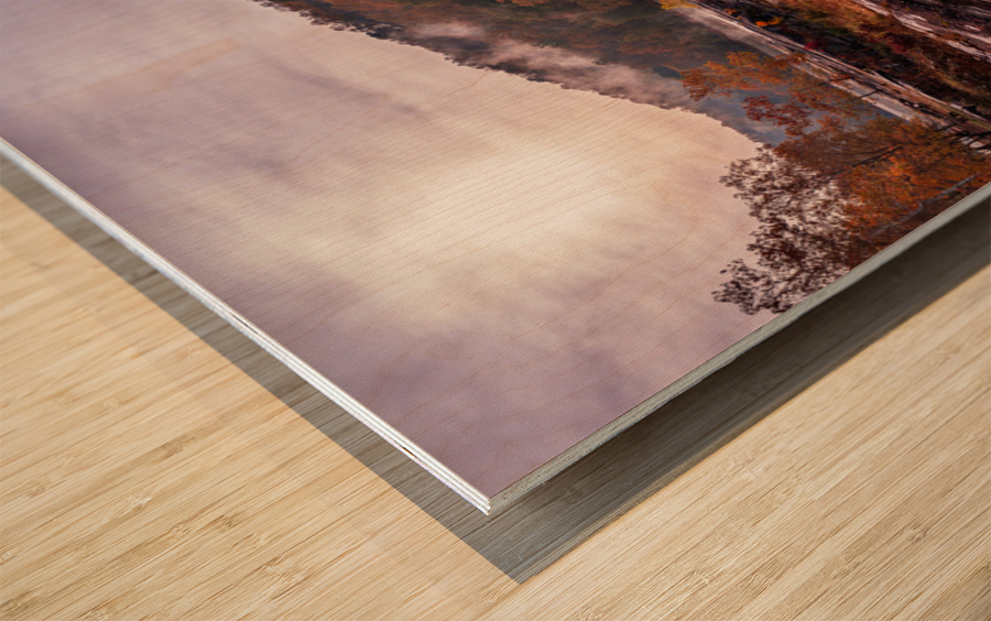 Panoramic Valley Falls on a misty autumn day Wood print