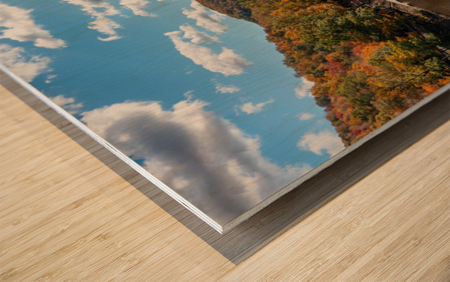 Panorama of the Cheat river entering the lake Wood print