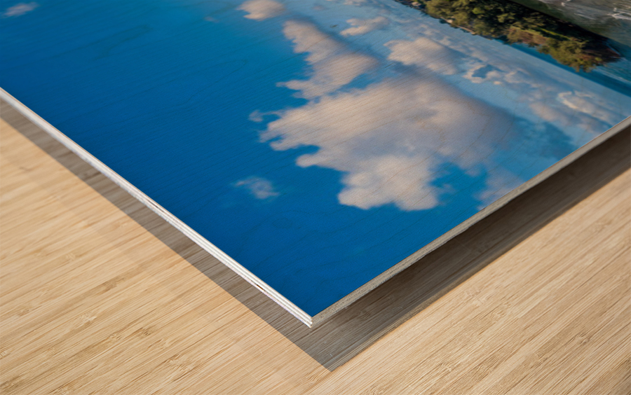 Aerial drone shot of Hanalei bay from over the pier Wood print