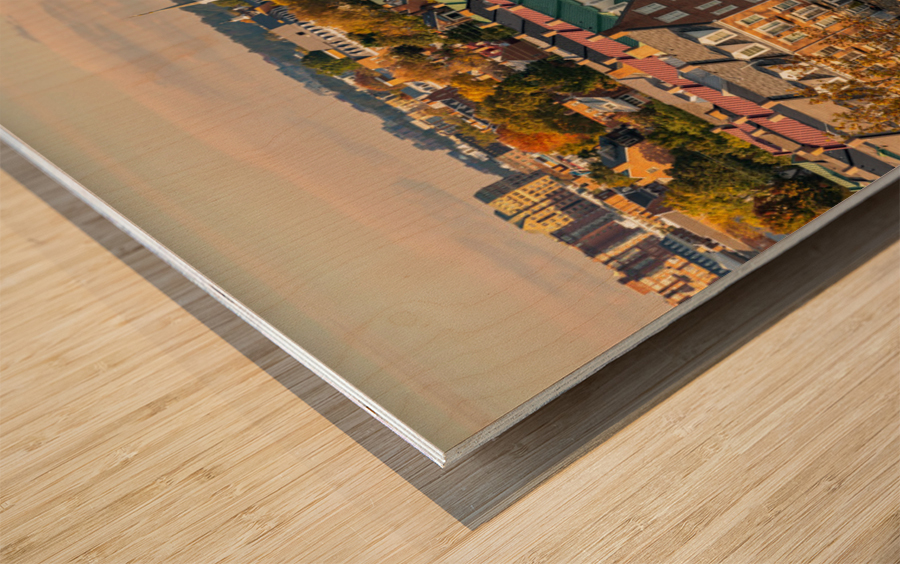 Waterfront of city of Alexandria in Virginia at sunset Wood print