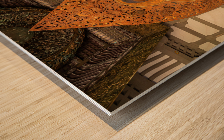 Statue of Buddha in the Byodo In buddhist temple on Oahu, Hawaii Wood print