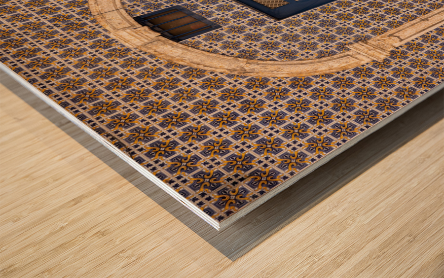 Blue door in ceramic tiled home in Lisbon Wood print