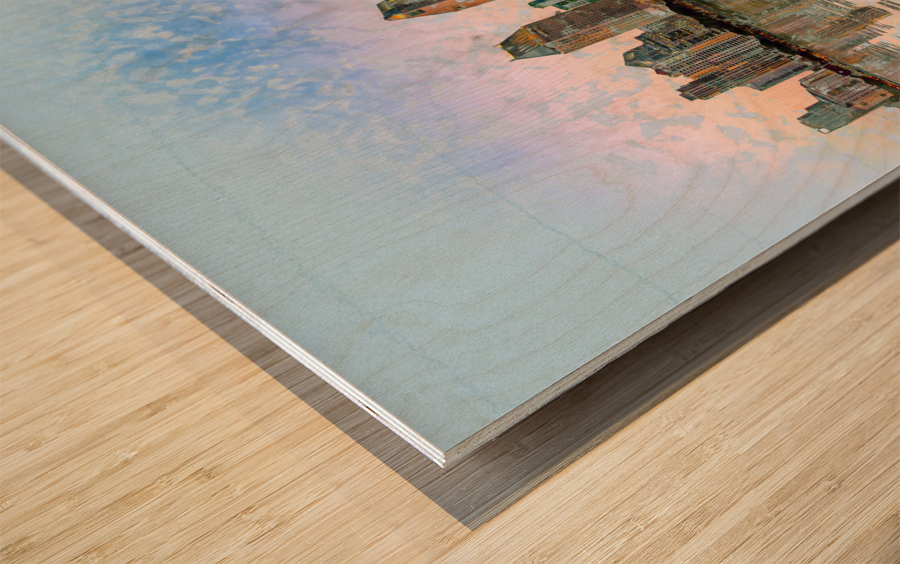 Sketch of San Diego Skyline at sunset  Wood print