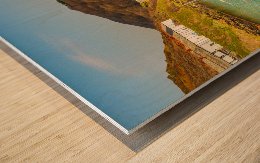 Fishing boats in harbor of Boscastle Cornwall Wood print