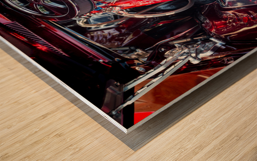 Engine compartment of chromed Camaro Wood print