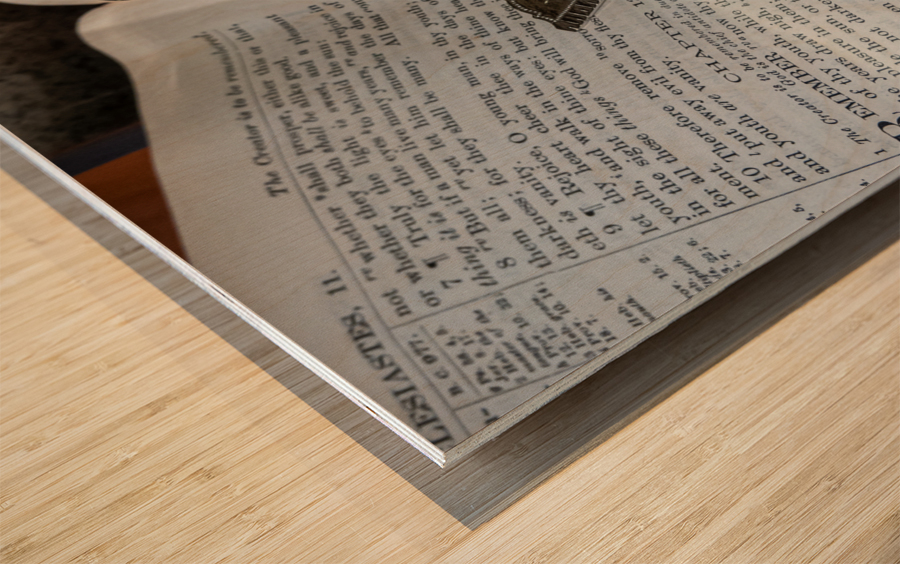 Silver square and compass on Bible for Freemasons Wood print