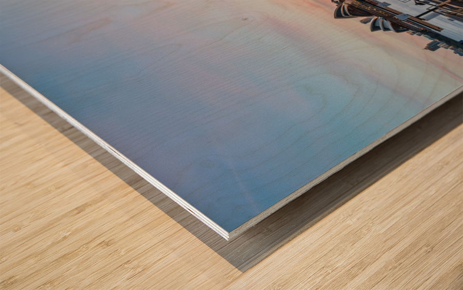 Dramatic panoramic sunset photo Sydney harbor Wood print