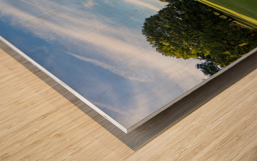 English lawn running down to lake Wood print