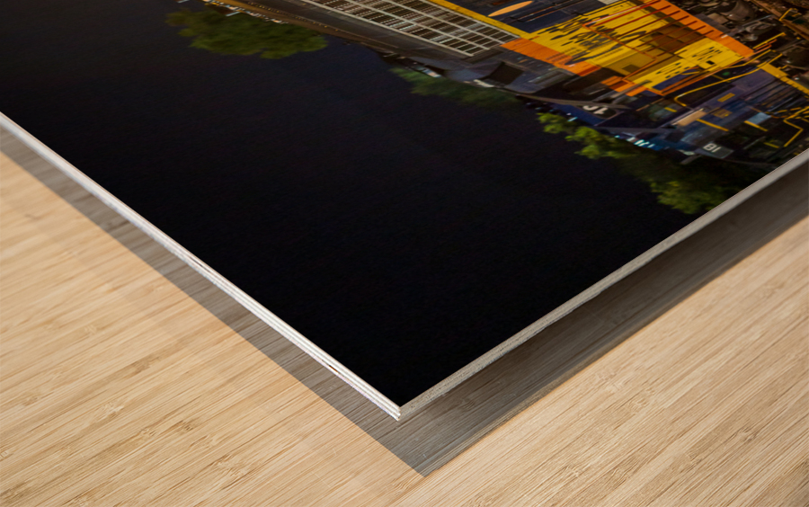 Diesel railroad engine at night Wood print