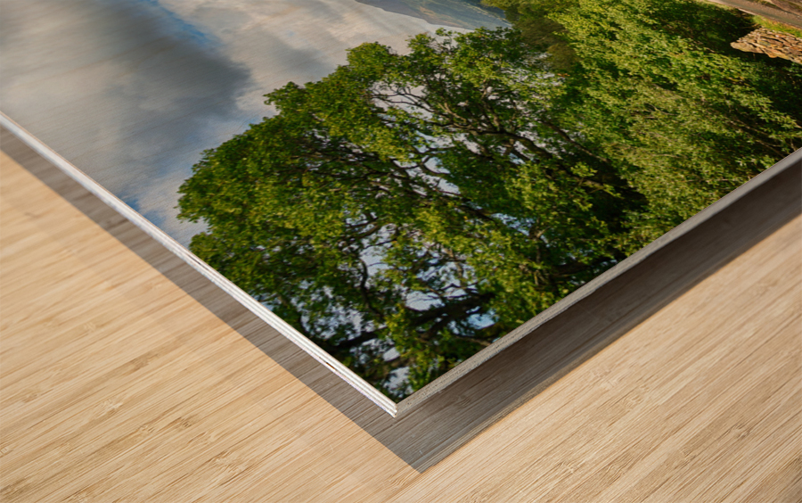 Ashness Bridge over small stream in Lake District Wood print