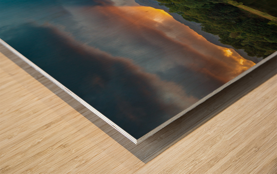 Sunset at Loughrigg Tarn in Lake District Wood print