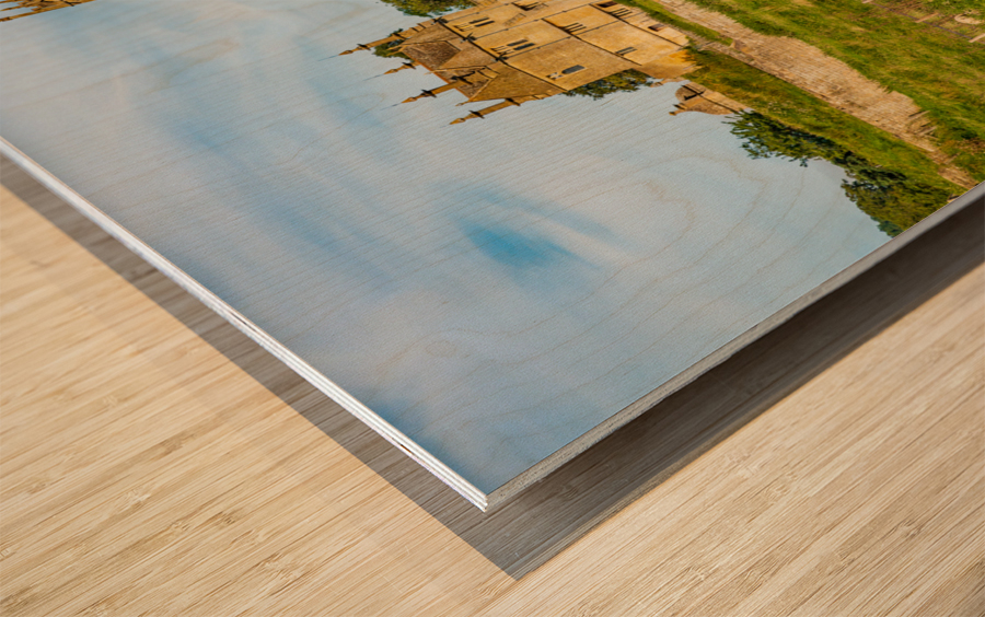 Church St James across meadow in Chipping Campden Wood print