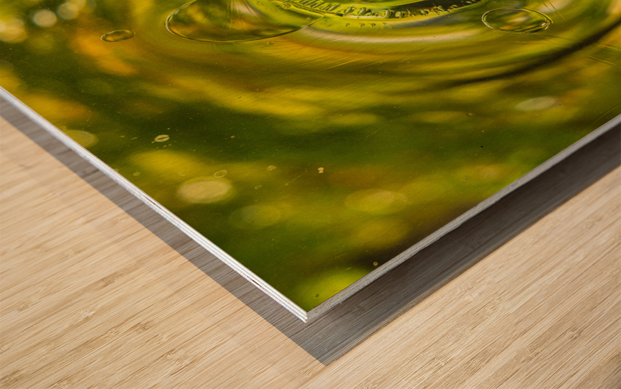 Old crown glass pane reflected warm garden Wood print