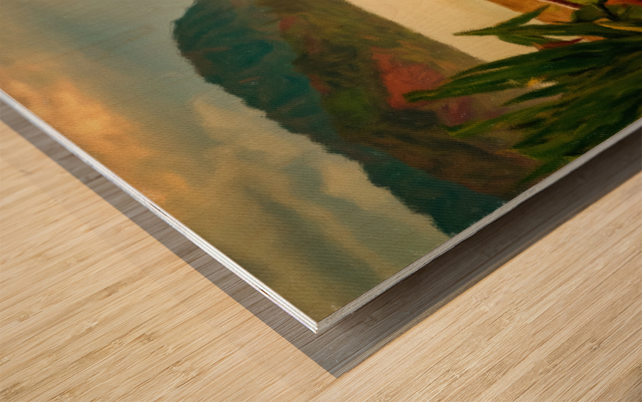 Painting of Hawaiian canoe by Hanalei Pier Wood print