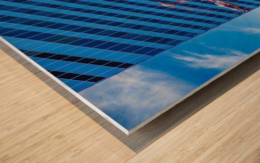 Reflection of crane in Chicago windows Wood print