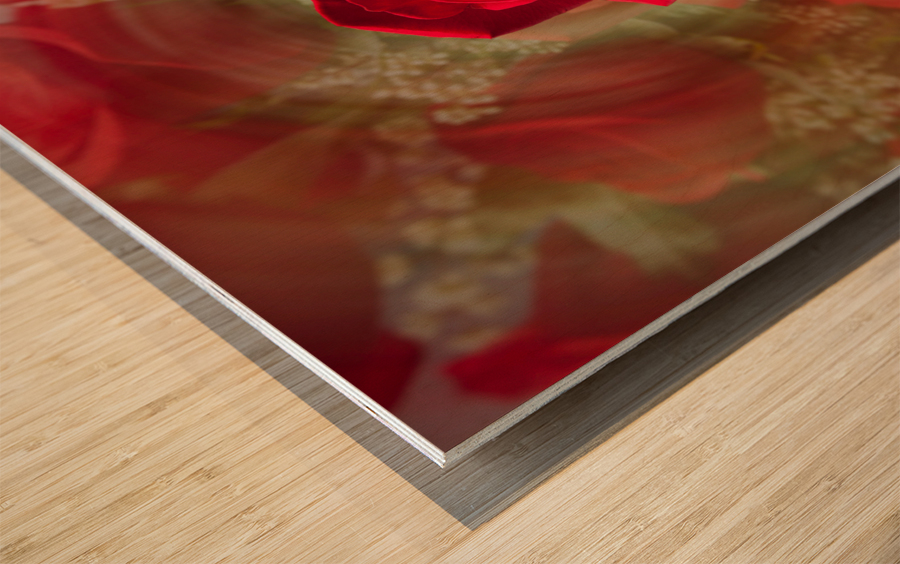 Close up of red rose bouquet with roses Wood print