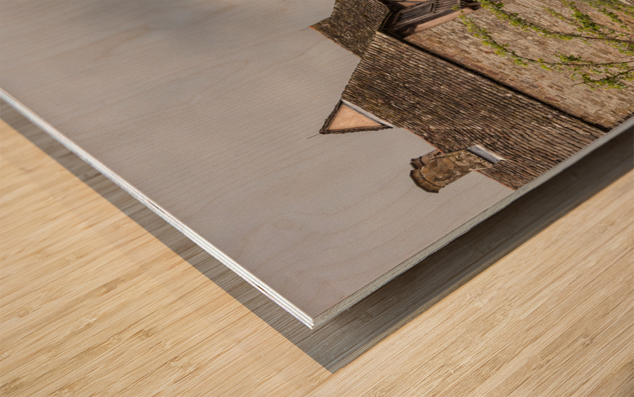 Stokesay Castle in Shropshire on cloudy day Wood print