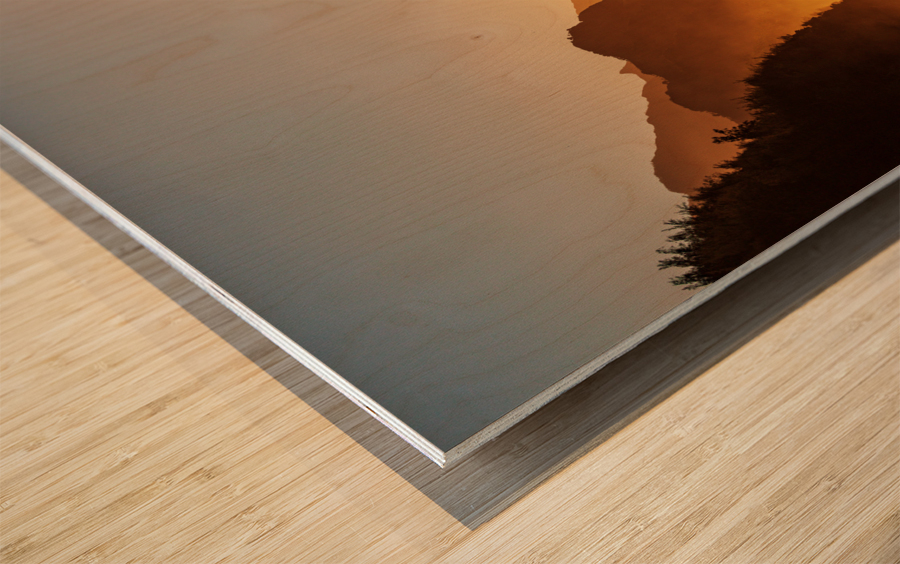 Misty sunset on Na Pali coastline Wood print