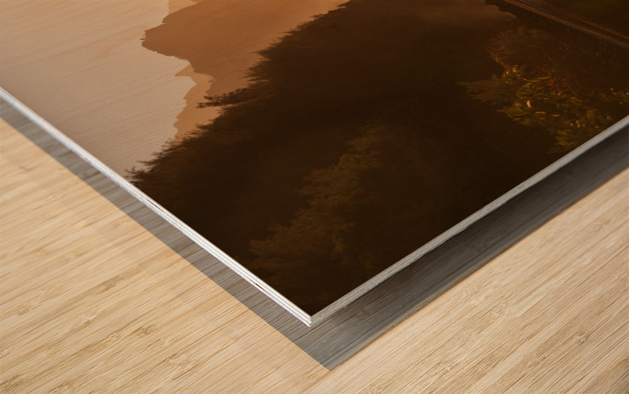 Misty sunset on Na Pali coastline Wood print