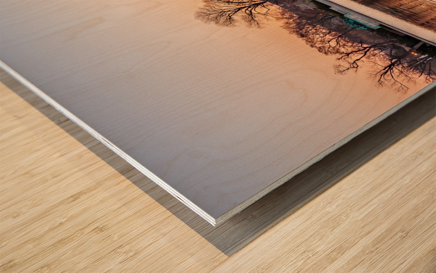 Dawn behind the dome of the Capitol in DC Wood print