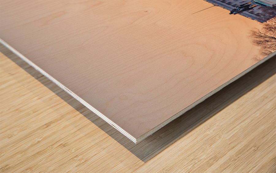 Sunrise behind the dome of the Capitol Wood print