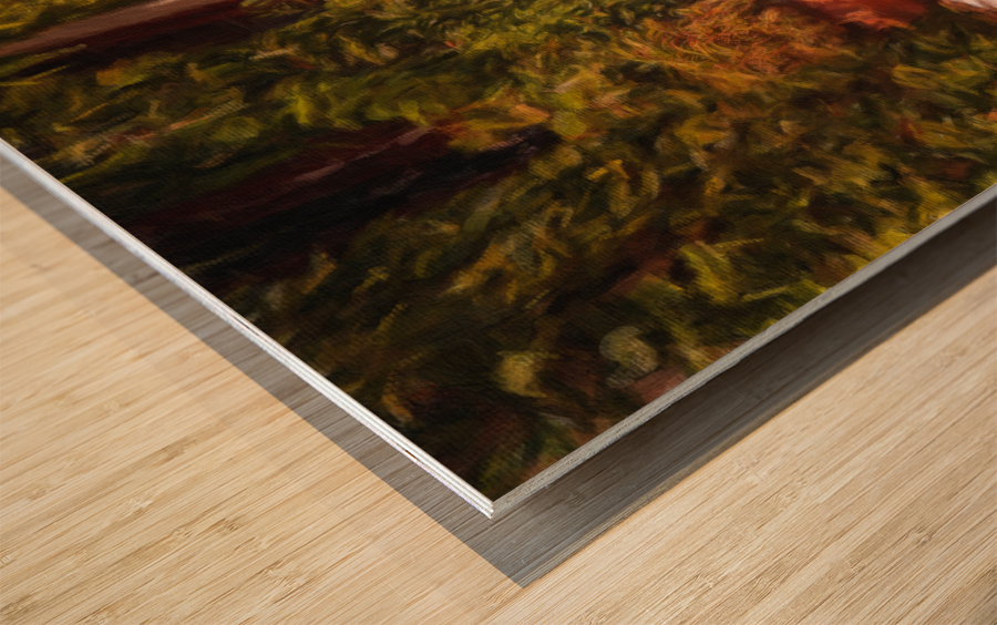 Oil painting of old car in Colonia del Sacramento Wood print