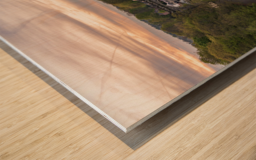 Old stone railway viaduct over River Nidd in Knaresborough Wood print