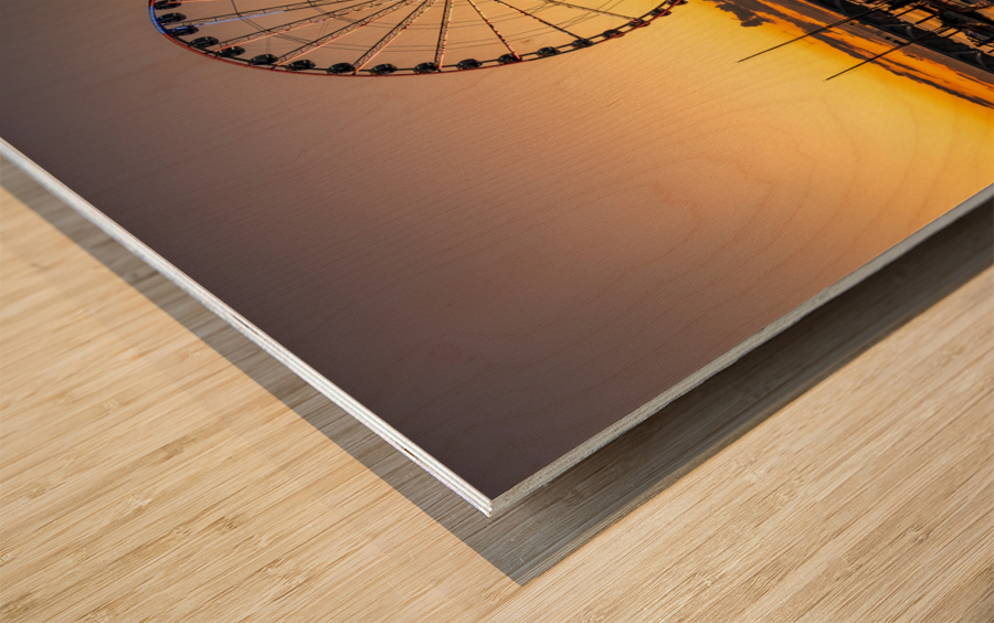 Ferris wheel at National Harbor at sunset Wood print