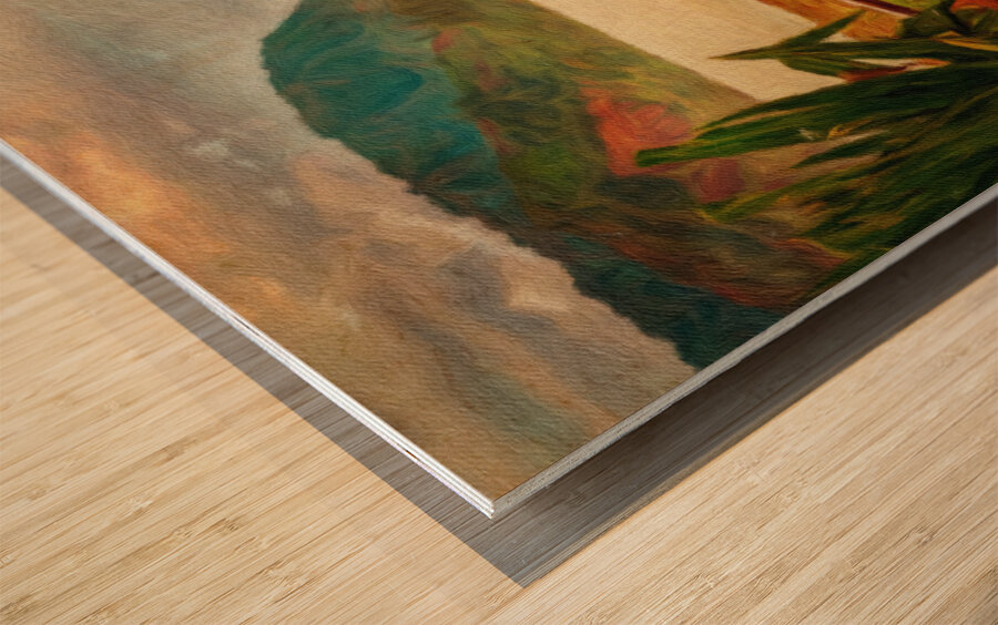 Painting of Hawaiian canoe by Hanalei Pier Wood print