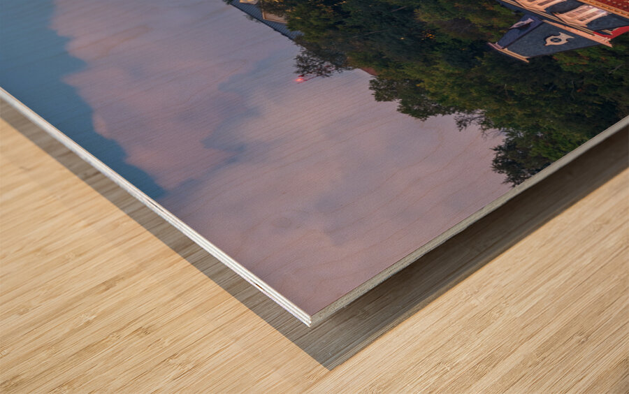 Woodburn Hall illuminated at dusk in Morgantown WV Wood print