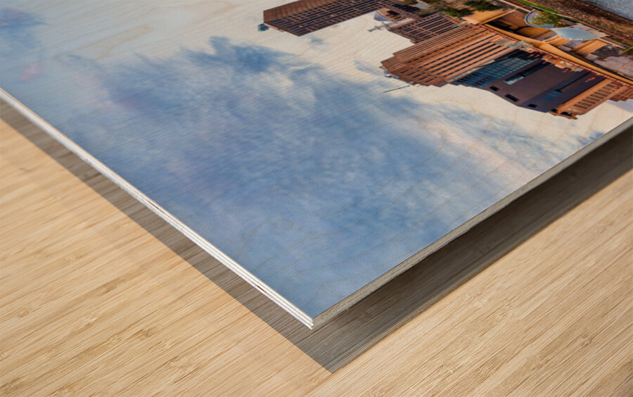 Sunrise over the downtown district of St Paul and Mississippi Wood print