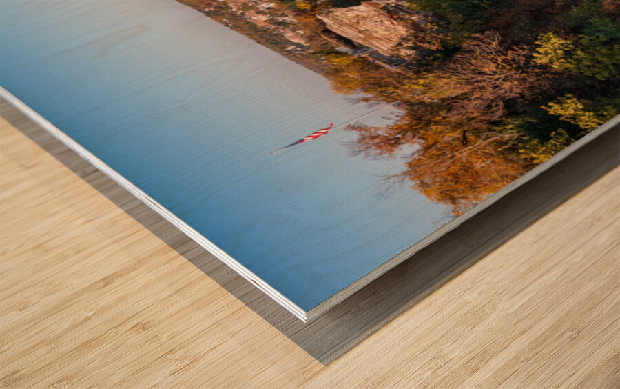 Lovers Leap overlook in Hannibal Missouri with townscape Wood print