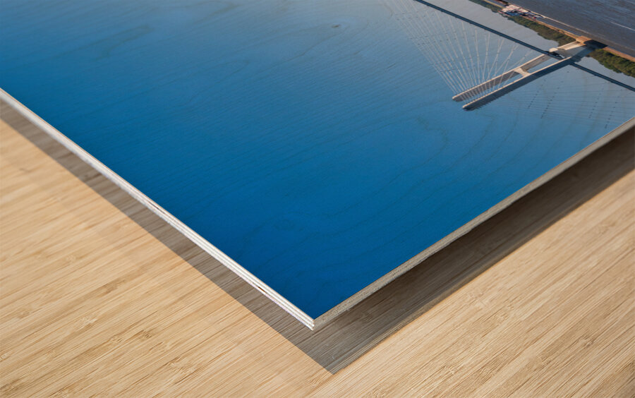 Modern Greenville bridge across the Mississippi to Arkansas with Wood print