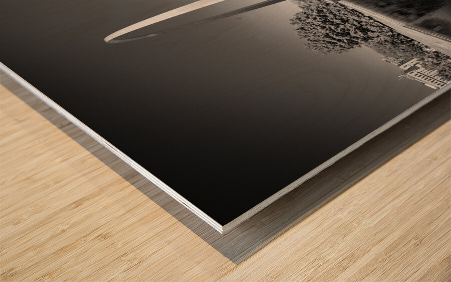 Monochrome Gateway Arch of St Louis Missouri reflecting in the l Wood print